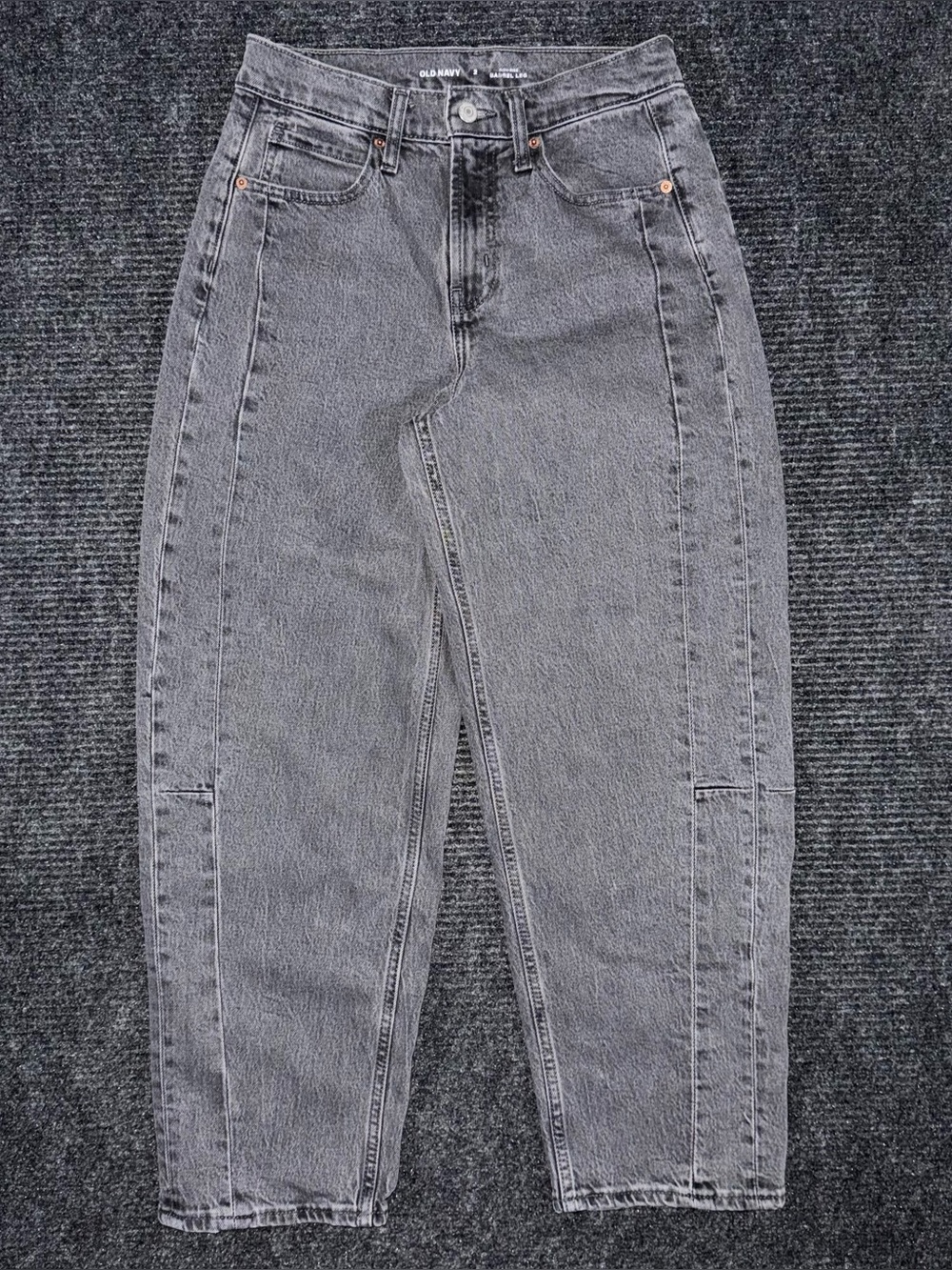 Old Navy Barrel Leg High Rise Baggy Ankle Stretch Seamed Denim Jeans Gray Size 2